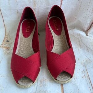 Lauren Ralph Lauren Cecilia Espadrille Wedge Sandals | Size 8B | Red